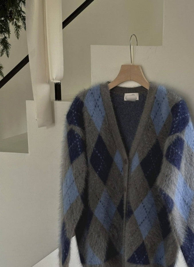 Angora Argyle Cardigan