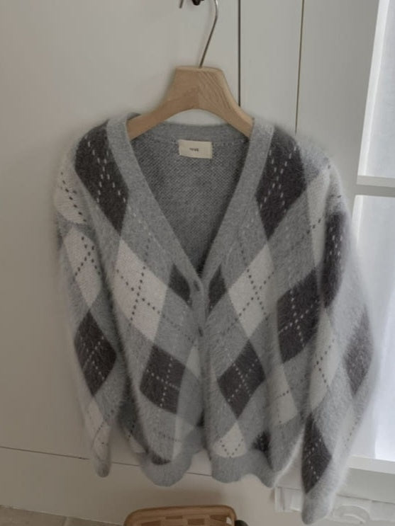 Angora Argyle Cardigan